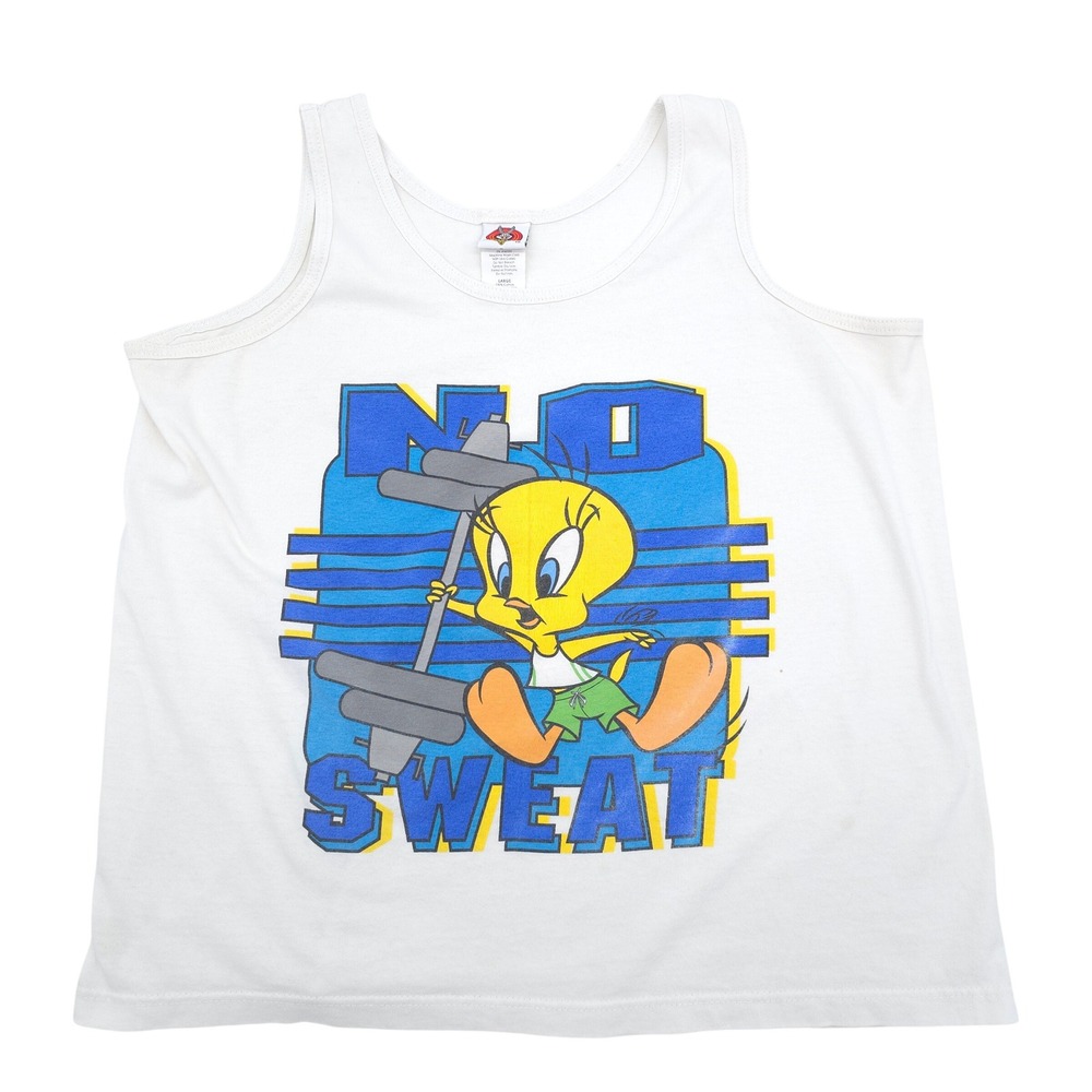 Vintage 1998 No Sweat Tweety Bird Graphic Tank Looney Tunes White Women Large